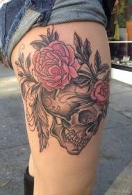 New style colorful skull thigh tattoo pattern
