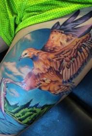 Thigh beautiful colored eagle with fish tattoo pattern