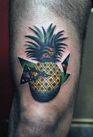 Leg color funny pineapple with triangle tattoo