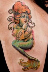 Uyluk renkli çizgi film küçük deniz kızı dövme deseni