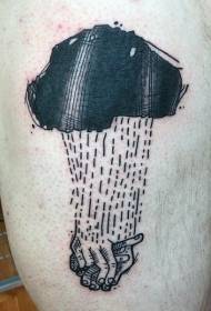 Thigh simple black cloud rain with hand tattoo pattern