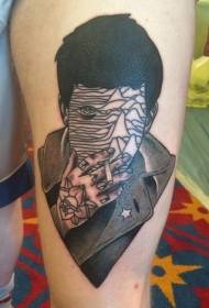 Sirreālistiska stila krāsains smēķējoša cilvēka portreta tetovējums
