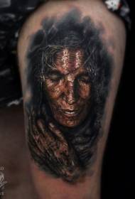 Realistic old style colored old woman portrait tattoo pattern