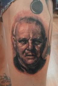 Thigh black gray realistic style character portrait tattoo pattern