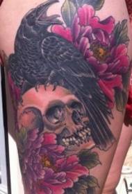 Thighs Europe and America schoolskull crow peony flower tattoo pattern