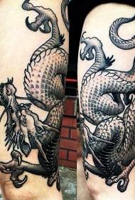 Thigh illustration style black fantasy dragon tattoo pattern