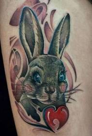 Thigh cute rabbit and heart tattoo pattern