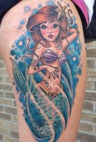 Cute cartoon sexy mermaid thigh tattoo pattern