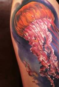 Legs realistic color big jellyfish tattoo pictures