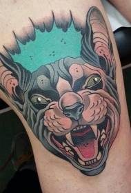 Legs modern style colored evil crazy cat tattoo pattern