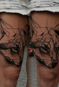 大腿素描風格黑狐狸頭紋身圖案