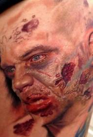 Thigh creepy colored zombie face tattoo pattern