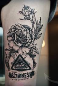 Rosa negra d'estil de gravat amb un patró de tatuatge de símbol misteriós