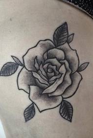 Black pricked classic rose and leaf tattoo pattern
