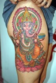 Lotus-themed Hindu elephant god tattoo pattern