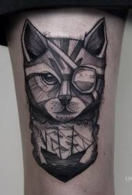 Crveni gusarski mačak u stilu gravure tetovaža uzorak tetovaža