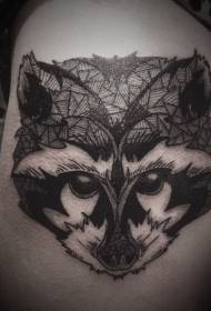 Thigh cute little raccoon black line tattoo pattern