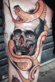 Arm New School color skull and snake tattoo pattern