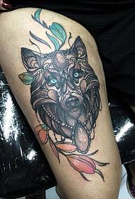 Noha barevný obrázek tetování vlka