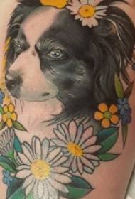 Puppy tattoo picture girl thighs flower and puppy tattoo picture