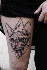 Augšstilba izklaides krāsainā ģeometriskā kaķa tetovējuma raksts