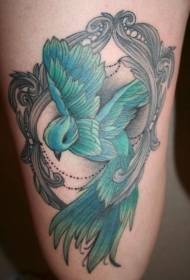 Thigh cute painted bird tattoo pattern