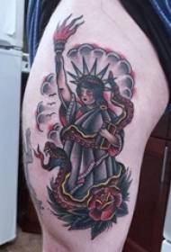 Tattoo Freedom Goddess Tattoo on Colorful Traditional Tattoo Statue of Liberty and Snake Flower Tattoos