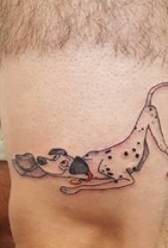 Хлопчики стегна на чорно-сірій лінії тварин плямистий татуювання собака малюнок