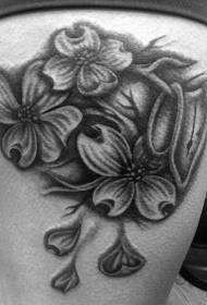 Thigh dark flower tattoo pattern
