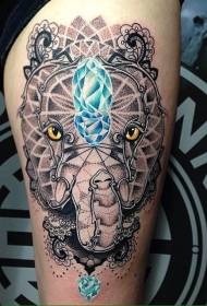 Thigh point elephant with blue diamond tattoo pattern