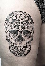 Thigh skull vanilla flower prick line tattoo pattern