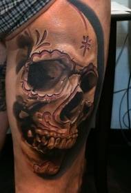 Leg Mexican traditional colorful skull tattoo