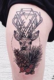 Thigh elk plant geometric school tattoo pattern
