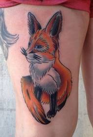 Modèle de tatouage de renard petit dessin animé couleur cuisse