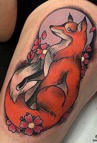 Thigh sexy European and American fox flower tattoo pattern