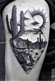 Tatuaggio di cactus messicano in denim stile gamba punto nero dipinto