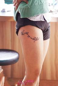 Small fresh English thigh tattoo pictures