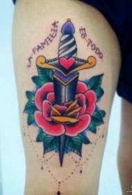 Thigh sexy old school rose dagger tattoo pattern