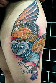 Thigh school painted owl tattoo pattern