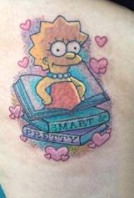 Tetovēšanas karikatūras meitenes klēpī krāsainas grāmatas un karikatūru tetovējumu attēli