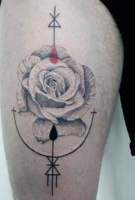 Uewerschenkel Gravéierungsstil schwaarz prickeleg rose mat witzeg Symbol Tattoo Muster