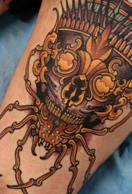 New Japanese-style colorful skull tattoo pattern on the legs