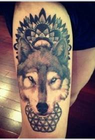 Thigh wolf avatar with black vanilla tattoo pattern