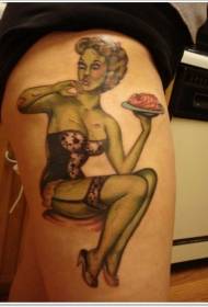 Leg color girl zombie tattoo pattern