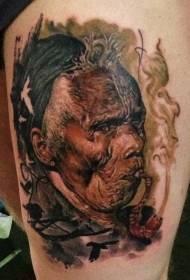 Leg color realistic style smoked indian portrait tattoo