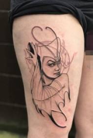 Cosce su bianco e nero stile grigio punto sashimi astratto linea personaggio ritratto ritratto tatuaggio