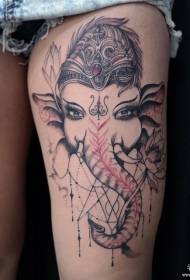 Thigh traditional elephant geometry tattoo pattern