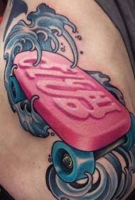 Thigh color sea wave with skateboard tattoo pattern