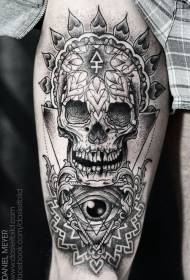 Arm black and white skull and eye tattoo pattern