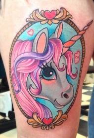 Thigh pretty cartoon painted unicorn portrait tattoo pattern